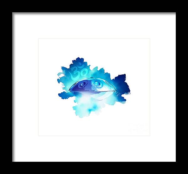 Handpan Framed Print featuring the digital art Handpan OM in blue by Alexa Szlavics