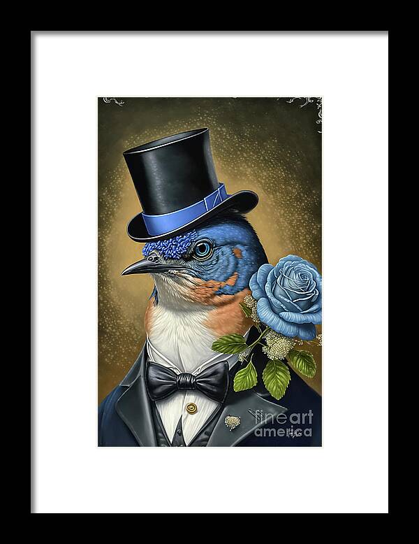 Bluebird Framed Print featuring the digital art Handsome Bluebird Groom by Tina LeCour