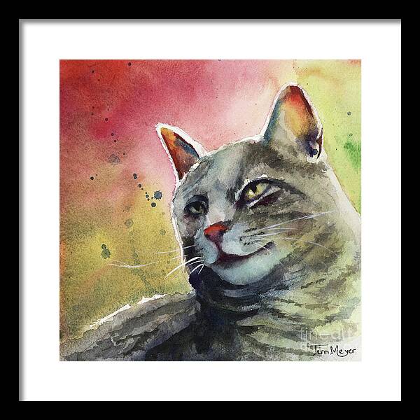 Watercolor Cat Painting Framed Print featuring the painting Handsome Napoleon by Terri Meyer