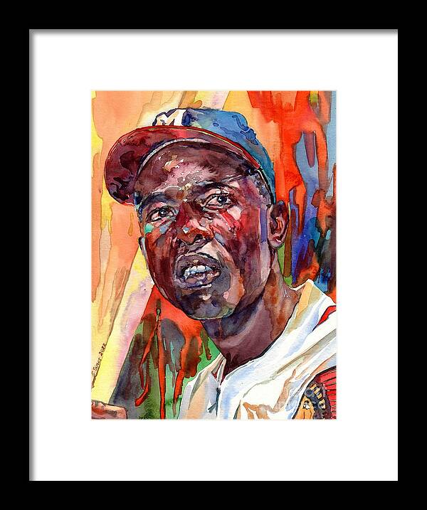 Hank Aaron Framed Print featuring the painting Hank Aaron Portrait by Suzann Sines