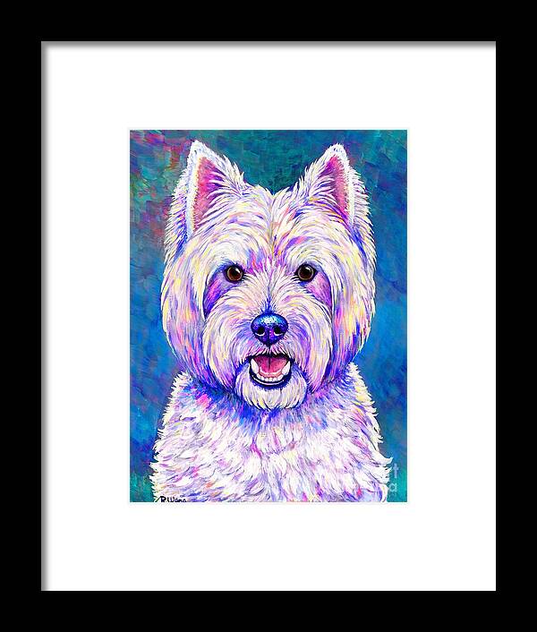West Highland White Terrier Framed Print featuring the painting Happiness - Neon Colorful West Highland White Terrier Dog by Rebecca Wang