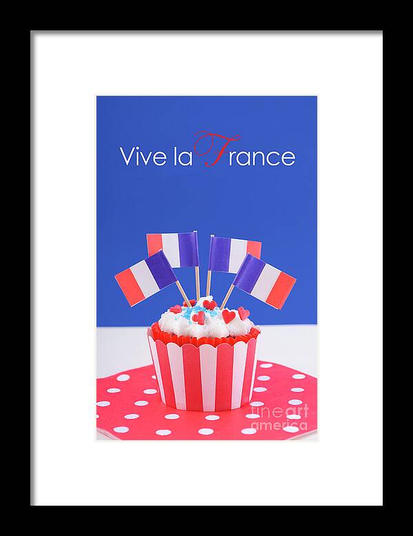 14 July Framed Print featuring the photograph Happy Bastille Day cupcake. by Milleflore Images