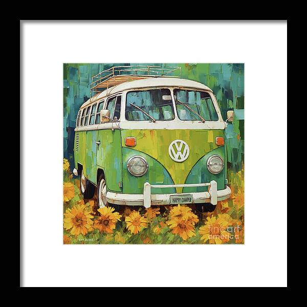 Volkswagen Framed Print featuring the painting Happy Camper Volkswagen by Tina LeCour