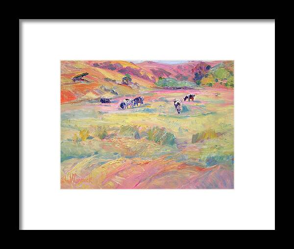 Cow Framed Print featuring the painting Happy Cows, Tomales Bay by John McCormick