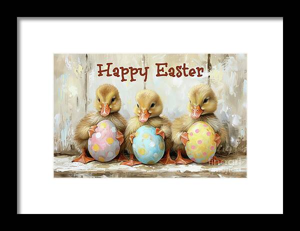 Easter Framed Print featuring the painting Happy Easter Ducklings by Tina LeCour