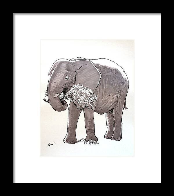 Elephant Framed Print featuring the drawing Happy Elephant by Rohvannyn Shaw