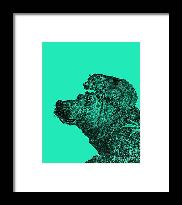 Hippo Framed Print featuring the digital art Happy Hippo Family by Madame Memento