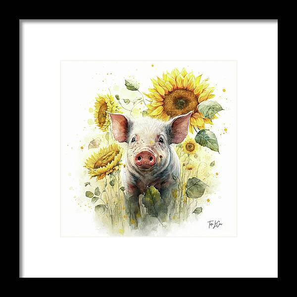 Piglet Framed Print featuring the painting Happy In The Sunflowers by Tina LeCour