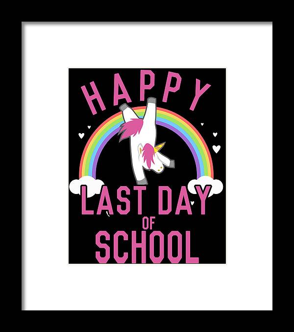 Funny Framed Print featuring the digital art Happy Last Day of School Unicorn Dancing by Flippin Sweet Gear