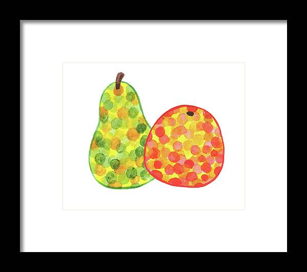 Apple Pear Framed Print featuring the painting Happy Pair An Apple And Pear Watercolor Art I by Irina Sztukowski
