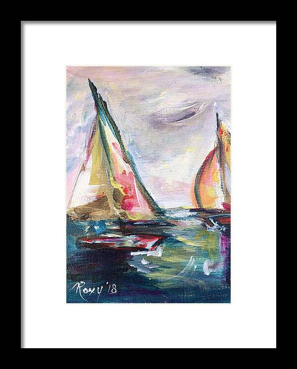 Abstract Boats Framed Print featuring the painting Happy Sails by Roxy Rich