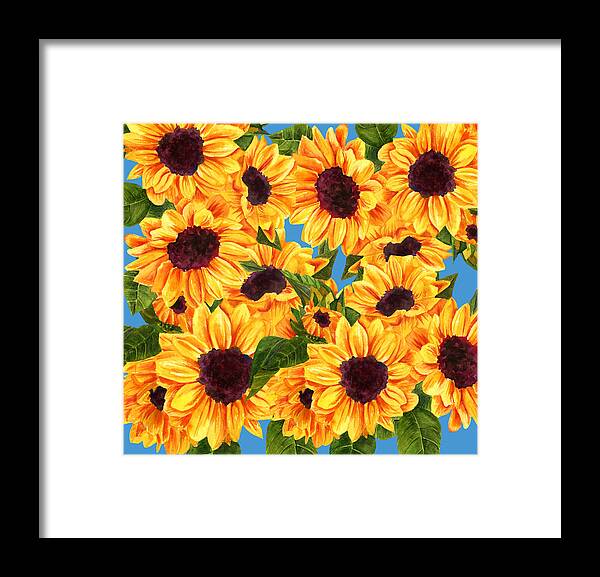 Sunflower Framed Print featuring the digital art Happy Sunflowers by Linda Bailey