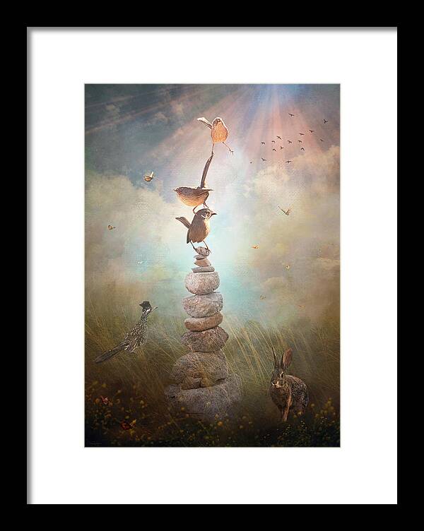 Wrens Framed Print featuring the digital art Happy Wrensday by Nicole Wilde