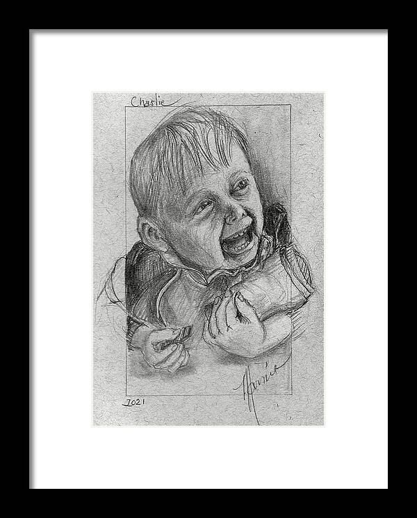 Child Framed Print featuring the drawing Happyness Is by Marnie Clark