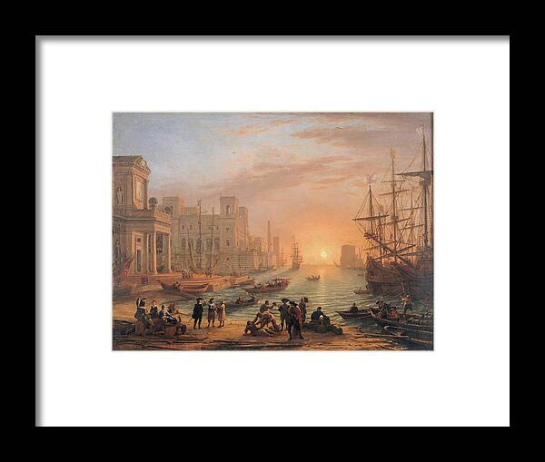 Italy Framed Print featuring the painting Harbour Scene at Sunset by MotionAge Designs