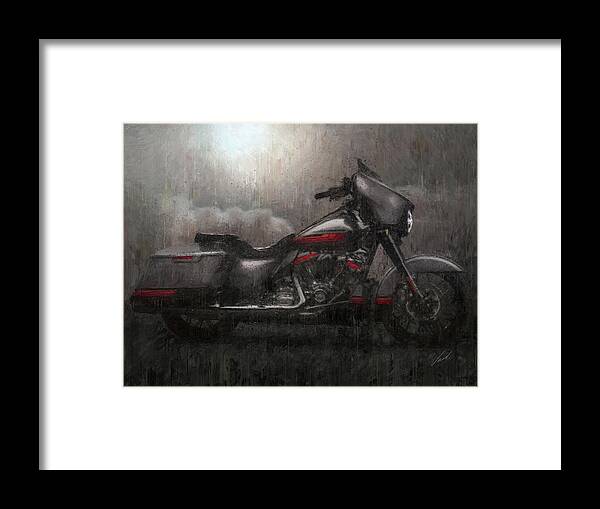 Motorcycle Framed Print featuring the painting Harley-Davidson STREET GLIDE grey Motorcycles by Vart by Vart