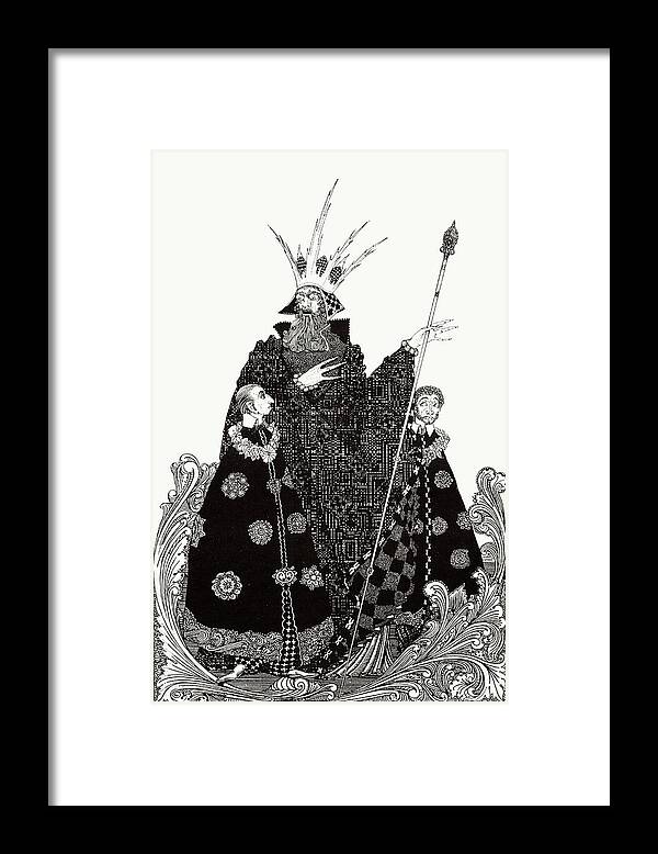 Goblin King And Sons Framed Print featuring the drawing Harry Clarke illustrations for Andersen's Fairy Tales 1916 - The Elf Hill, the Goblin King and Sons by Harry Clarke