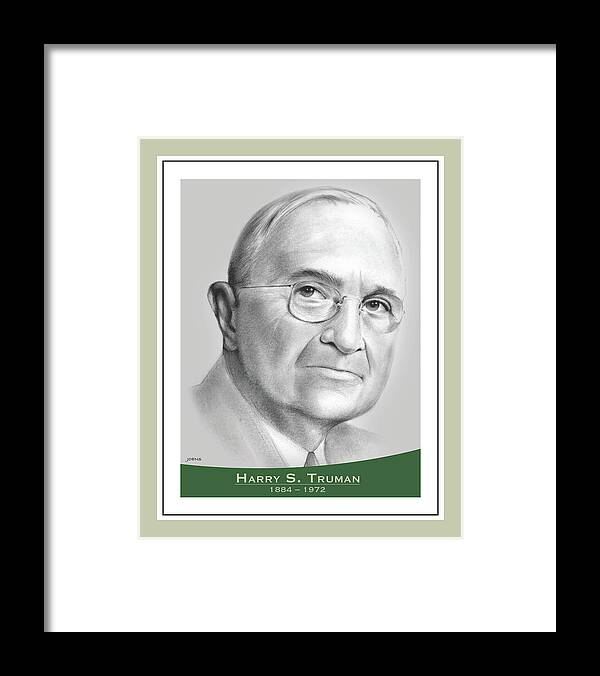 Harry S Truman Framed Print featuring the drawing Harry S Truman - pencil by Greg Joens