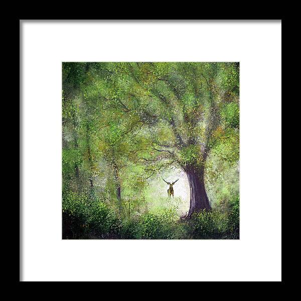 Hart Framed Print featuring the painting Hart of the Woodland by Laura Iverson