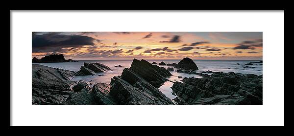 Coast Framed Print featuring the photograph Hartland Quay North Devon south west coast path sunset by Sonny Ryse