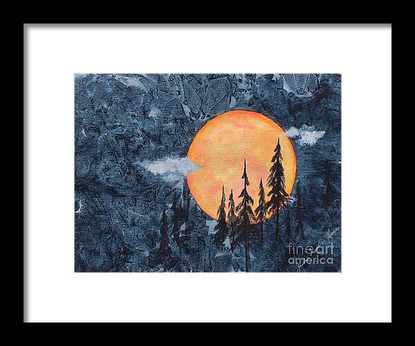 Moon Framed Print featuring the painting Harvest Moon - The Forest by Jackie Mueller-Jones