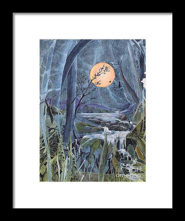 Moon Framed Print featuring the painting Harvest Moon - The Lakes by Jackie Mueller-Jones