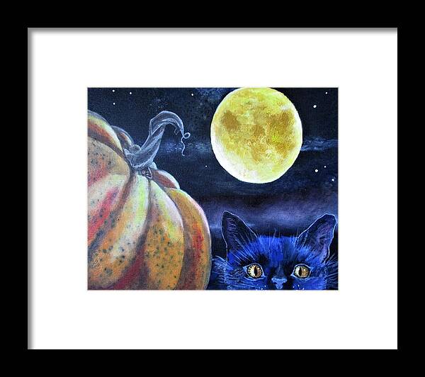 Harvest Moon Cat Blues Framed Print featuring the painting Harvest Moon Cat Blues by Lynn Raizel Lane