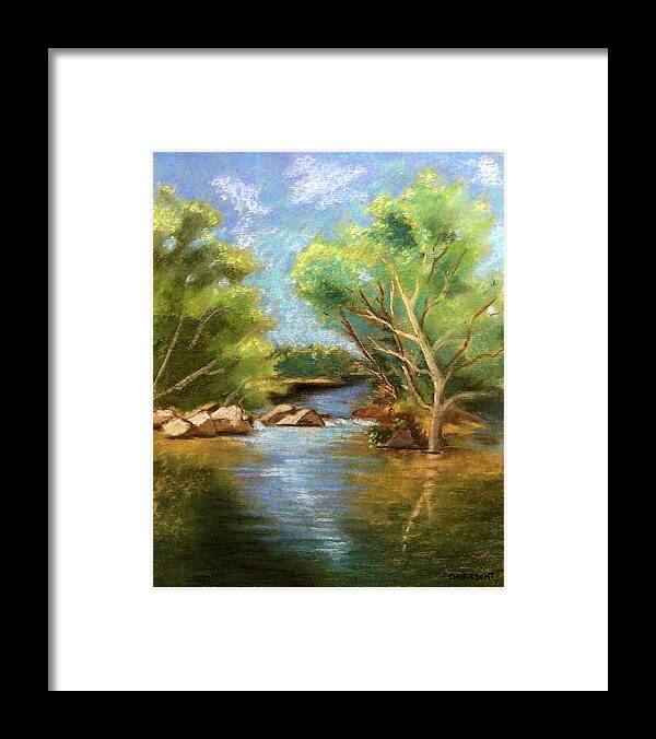 Haw River Framed Print featuring the pastel Haw River by Shirley Galbrecht