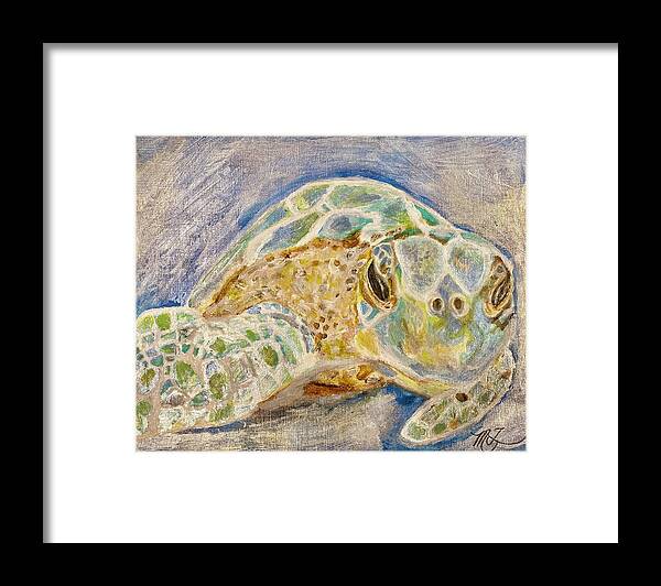 Ocean Life Framed Print featuring the painting Hawaiian Green Sea Turtle by Melody Fowler