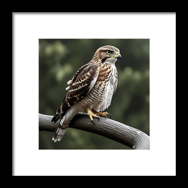 Bird Framed Print featuring the digital art Hawk perched on a limb. by Ray Shrewsberry