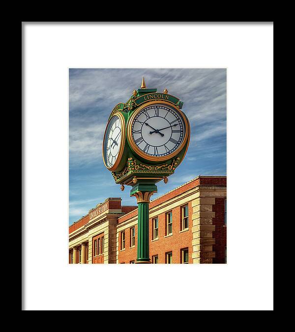 Lincoln Nebraska Framed Print featuring the photograph Haymarket Street Clock - Lincoln Nebraska by Susan Rissi Tregoning