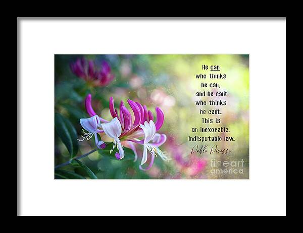 Honeysickle Framed Print featuring the photograph He can who thinks he can by Amy Dundon