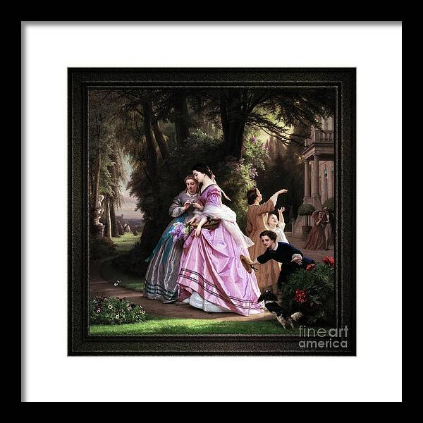 He Loves Me Framed Print featuring the painting He Loves Me, He Loves Me Not by Josephus Laurentius Dyckmans Classical Art Old Masters Reproduction by Rolando Burbon
