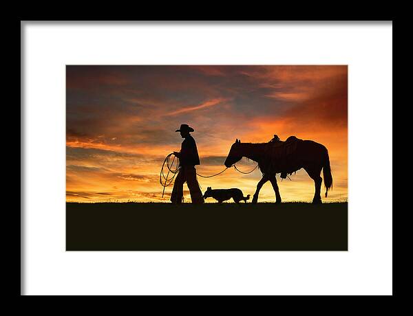 Cowboy Framed Print featuring the digital art Heading Home by Nicole Wilde