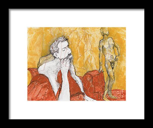 Life Drawing Framed Print featuring the mixed media Heads Up by PJ Kirk