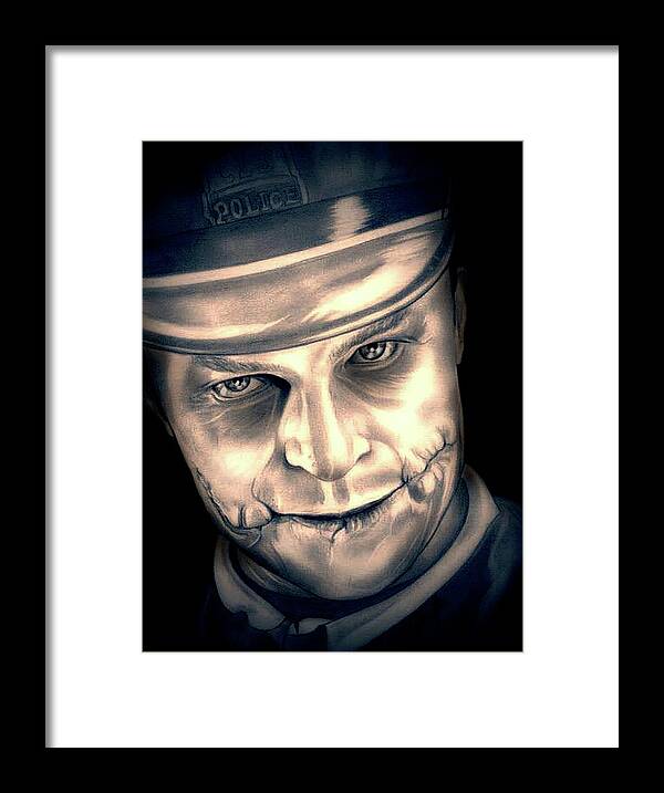 Joker Framed Print featuring the drawing Heath Ledger - Joker Unmasked - Original Edition by Fred Larucci