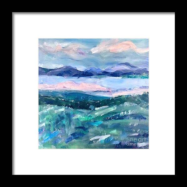 Texture Framed Print featuring the painting Heavens Branch sucursal del cielo Painting texture tropical skyscape landscape mountains abstract acrylic art artwork background beautiful blue brush canvas clouds countryside design drawing by N Akkash