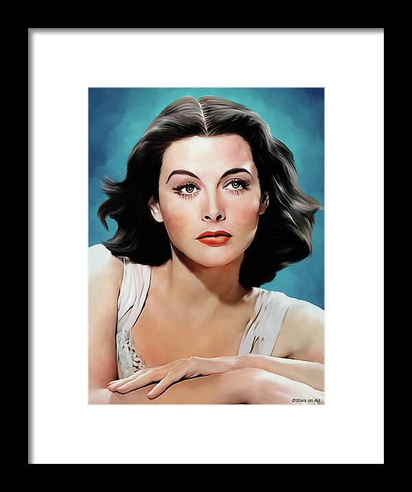 Bio Framed Print featuring the painting Hedy Lamarr painting -b1 by Movie World Posters
