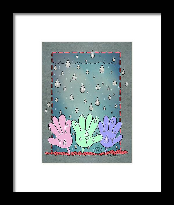 Raindrops Framed Print featuring the digital art Hello, Rain by Susan Bird Artwork