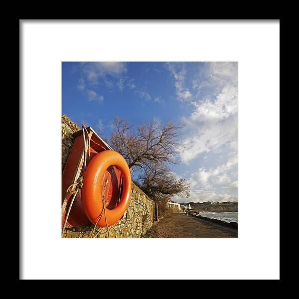 Outdoors Framed Print featuring the photograph Help. A Lifebelt Vertorama by s0ulsurfing - Jason Swain