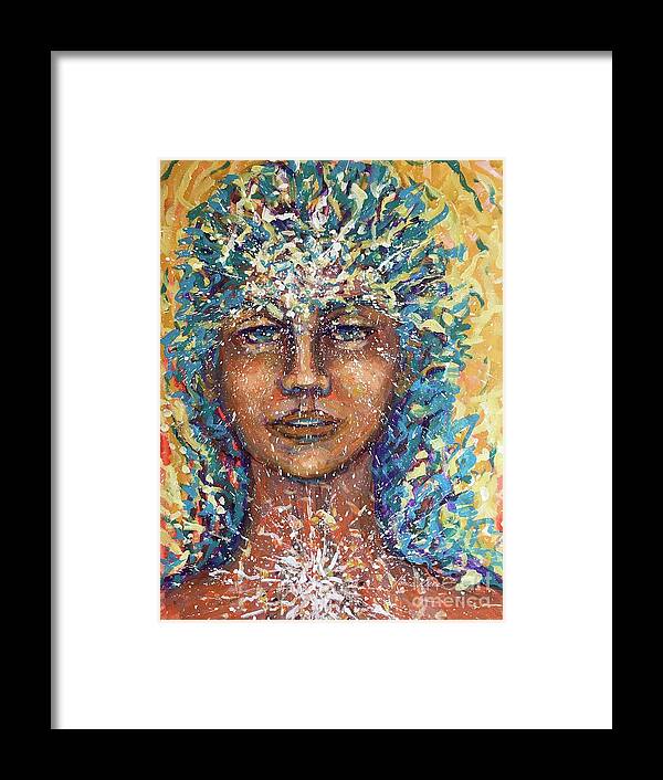 Portrait Framed Print featuring the painting Help me hear your guidance, Archangel Gabriel by Monica Elena