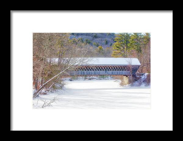 Henniker Covered Bridge Framed Print featuring the photograph Henniker Covered Bridge New Hampshire Winter by Juergen Roth