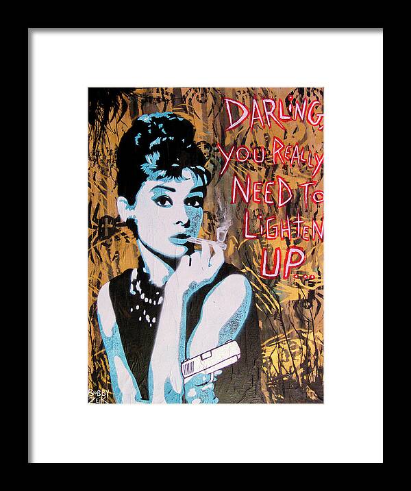 Audrey Hepburn Framed Print featuring the painting HepBURN You Down by Bobby Zeik