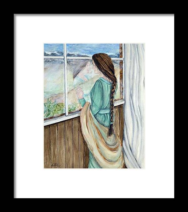 Young Girl Framed Print featuring the painting Her Dreams Are Out There by Kelly Mills