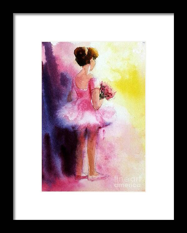 Ballerina Framed Print featuring the painting Her first dance by Asha Sudhaker Shenoy