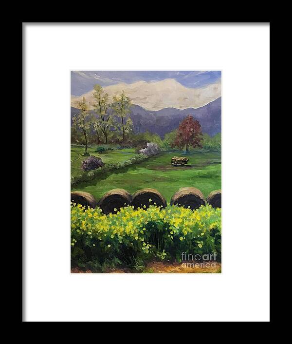 Hay Roll Framed Print featuring the painting Herb Mountain Hay Rolls by Anne Marie Brown