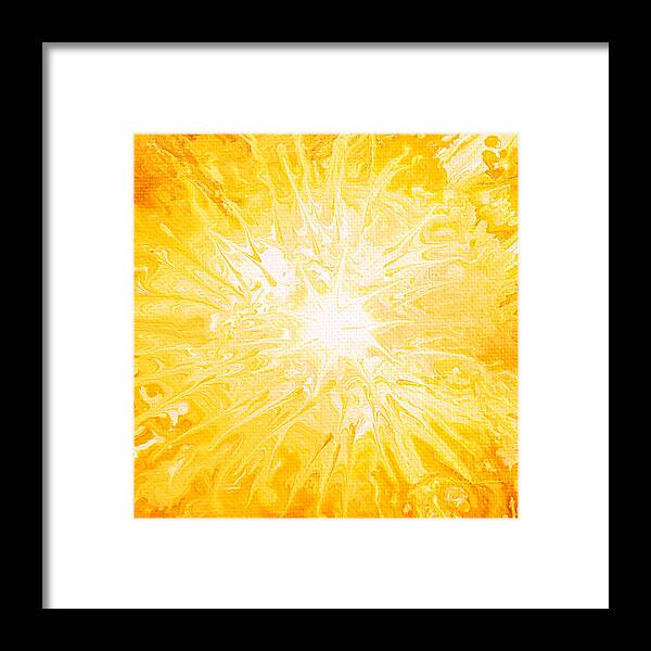 Yellow Sun Framed Print featuring the painting Here Comes the Sun by Kume Bryant