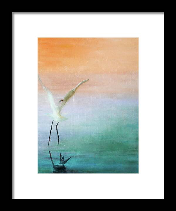 Heron Framed Print featuring the painting Heron Landing by Tracy Hutchinson