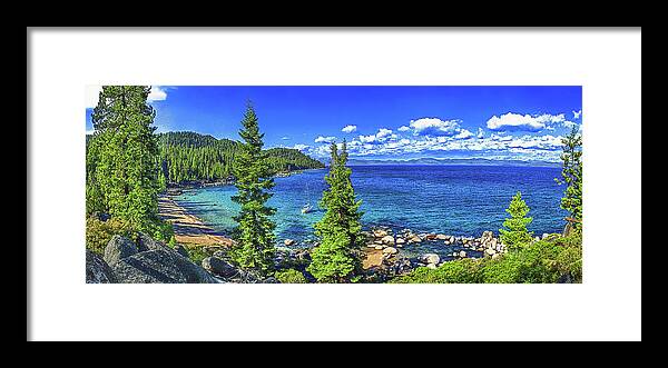 Sailboat Framed Print featuring the photograph HIDDEN BEACH PANORAMA, Lake Tahoe, Nevada by Don Schimmel