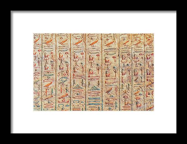 Ancient Framed Print featuring the photograph Hieroglyphs by Manjik Pictures